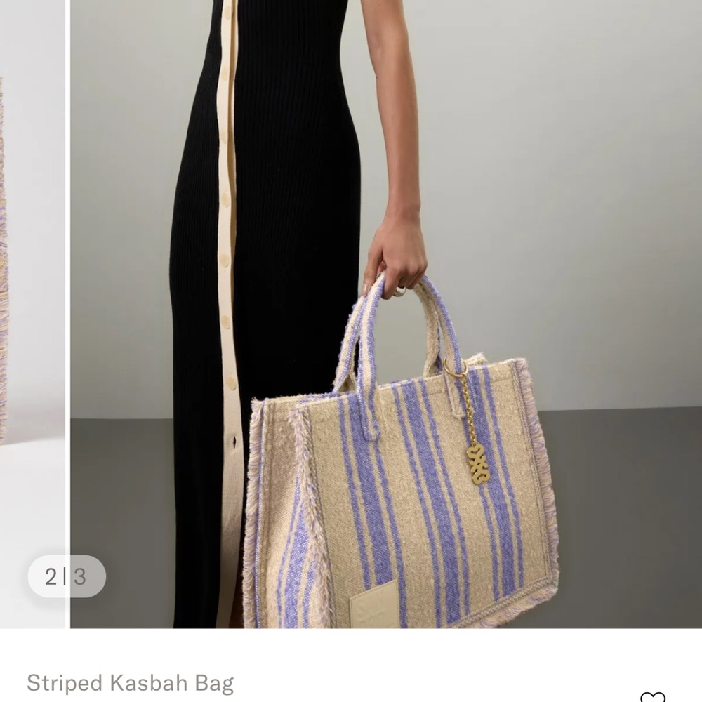 Sandro  Striped Kasbah Tote Bag in Purple and Cream - Picture 3 of 6